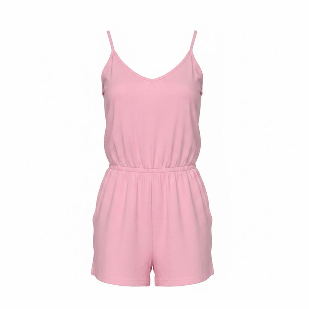 New Girls SHEIN Pink Spaghetti Strap Short Romper with Side Pockets